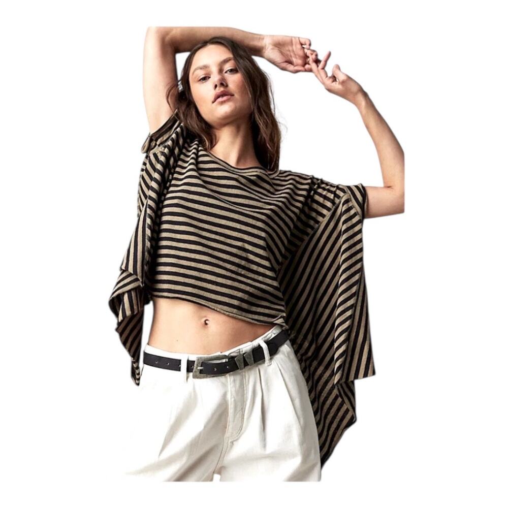 We the Free Angel Relaxed Top Women NWOT Black Tan 100% Cotton Large
